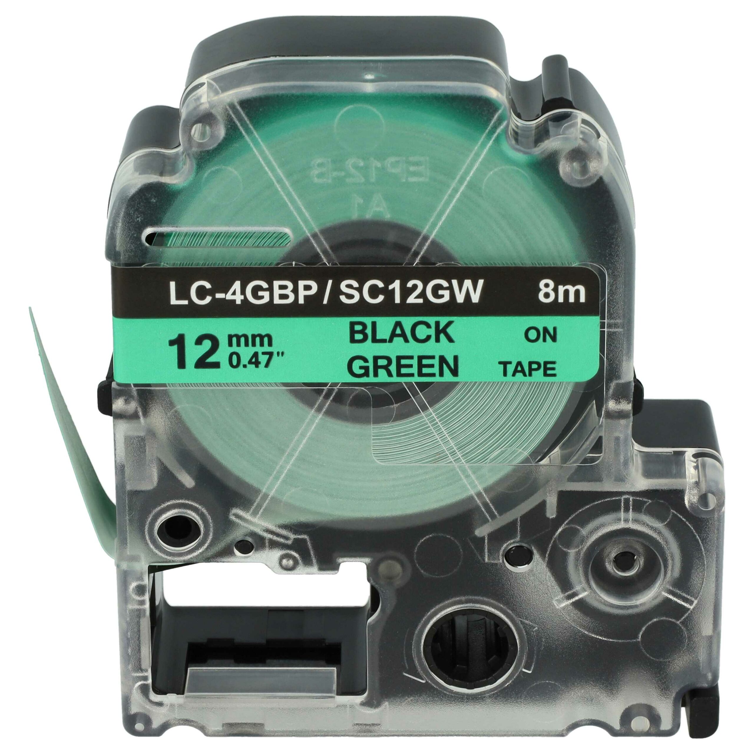 Fita de Etiquetas compatível com Epson LC-4GBP - 12 mm Preto sobre Verde - Image 3