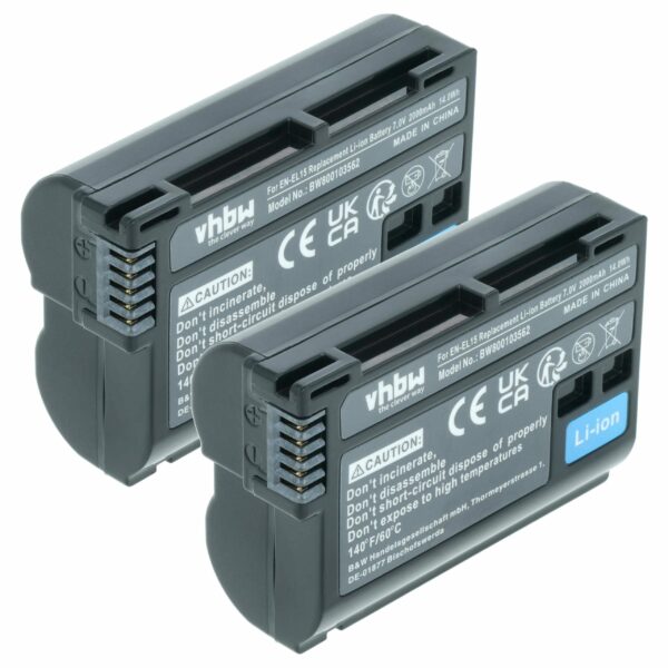 2x Bateria vhbw para Nikon EN-EL15, EN-EL15b, EN-EL15A, EN-EL15c - 2000mAh, 7V, Li-Ion com Chip de Informação