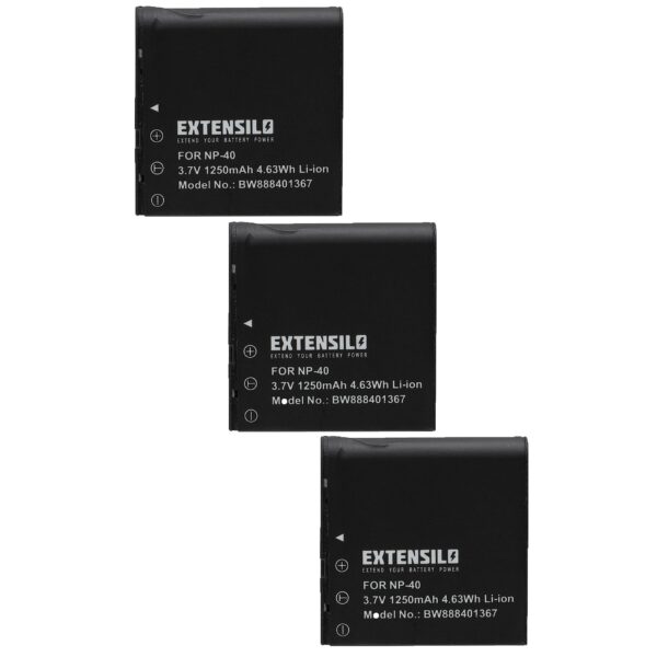 3x Bateria EXTENSILO NP-40DBA/NP-40/NP-40DCA - 1200mAh, 3.7V, Li-Ion para Câmaras Digitais