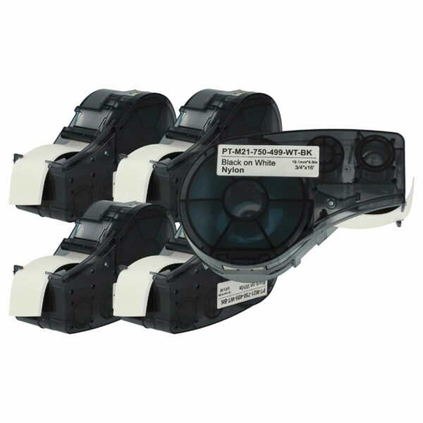 5x Fita de Etiquetagem compatível Brady BM21-750-499 - 19,05 mm Preto sobre Branco