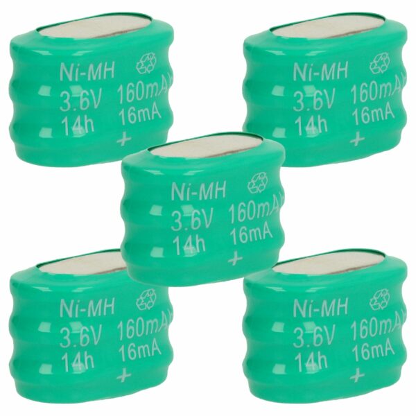 Bateria de Botão Recarregável 3/V150H vhbw - 5 unidades 150 mAh 3.6 V NiMH