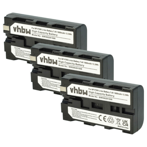 Bateria para Câmara de Vídeo vhbw 3x compatível Sony NP-530, NP-F530, NP-F330, NP-930, NP-F550, NP-730 - 1800 mAh 7.2 V Li-Ion