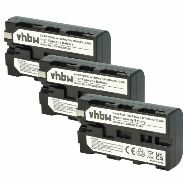 Bateria para Câmara de Vídeo vhbw 3x compatível Sony NP-530, NP-F530, NP-F330, NP-930, NP-F550, NP-730 - 1800 mAh 7.2 V Li-Ion