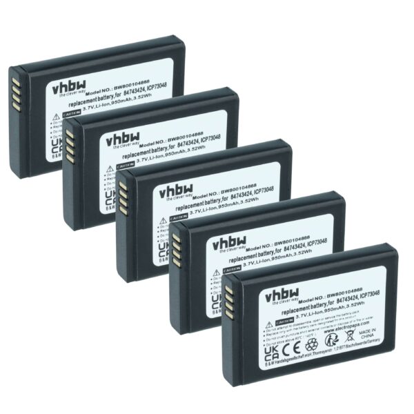 5x Baterias de substituição vhbw para Polycom / Spectralink 84743424, 84743428 - Telefone DECT - 950 mAh 3.7 V Li-Ion