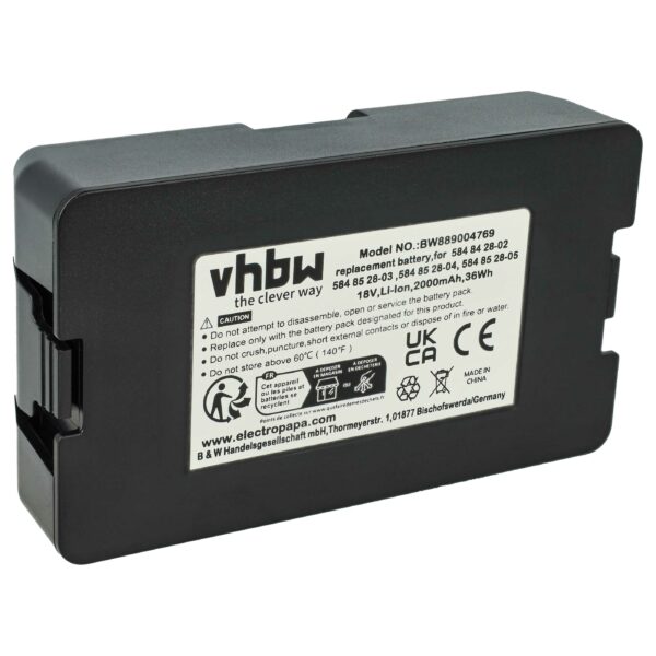 Bateria compatível Flymo 5902142-02, 5848228-01, 5848428-02 - 2 Ah 18 V Li-Ion, preta