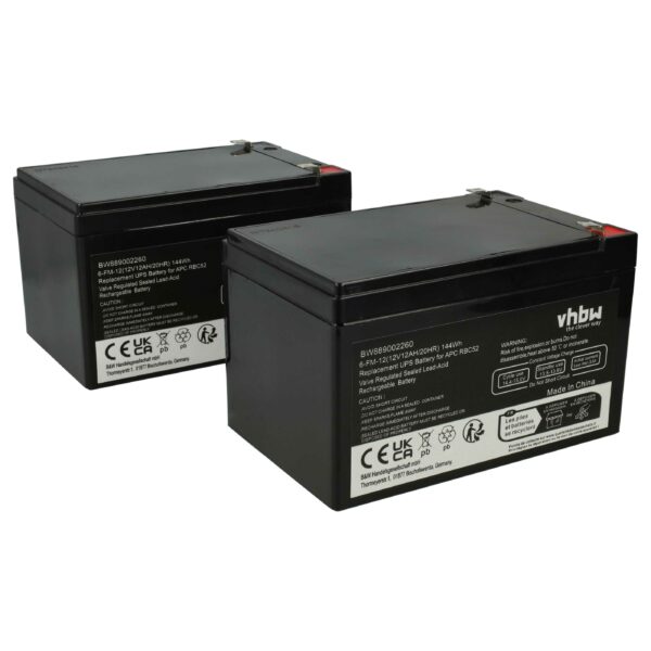 Bateria UPS 2x AGM vhbw para APC AGM07, RBC52 - 12V 12000 mAh