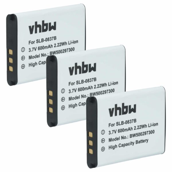 3x Bateria vhbw para Samsung SLB-0837b - 500mAh, 3.7V, Li-Ion