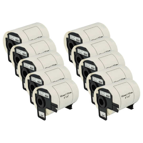 10x Rolo de Etiquetas vhbw compatível com Brother DK-11241 - 102 mm x 152 mm + Suporte