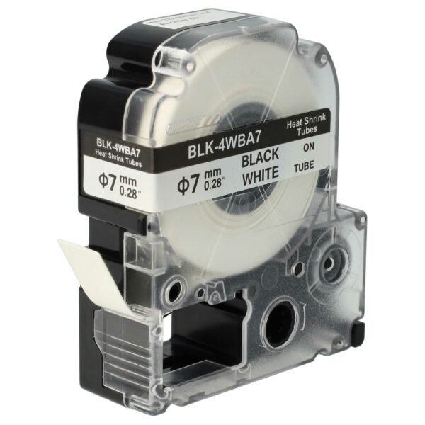 Fita de Etiquetas compatível com Epson LK-5WBA7, SU7W - Tubo Termorretrátil Preto sobre Branco, 7 mm