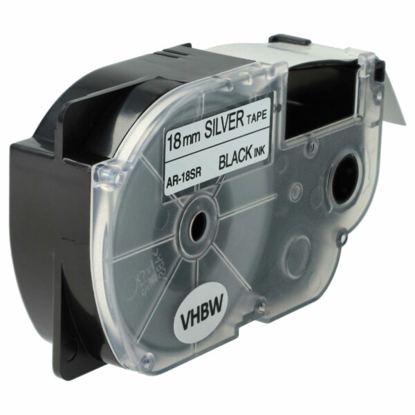 Fita de Etiquetas compatível com Casio XR-18SR1, XR-18SR - 18 mm Preto sobre Prata