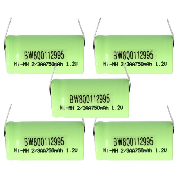 Bateria NiMH vhbw 2/3AA 750 mAh 1.2V - Conjunto 5 unidades para Modelos Telecomandados