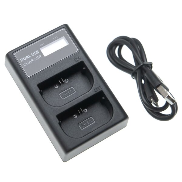 Carregador de Bateria Micro-USB + USB-C com Cabo - vhbw compatível com Blackmagic, Tether Tools, Canon