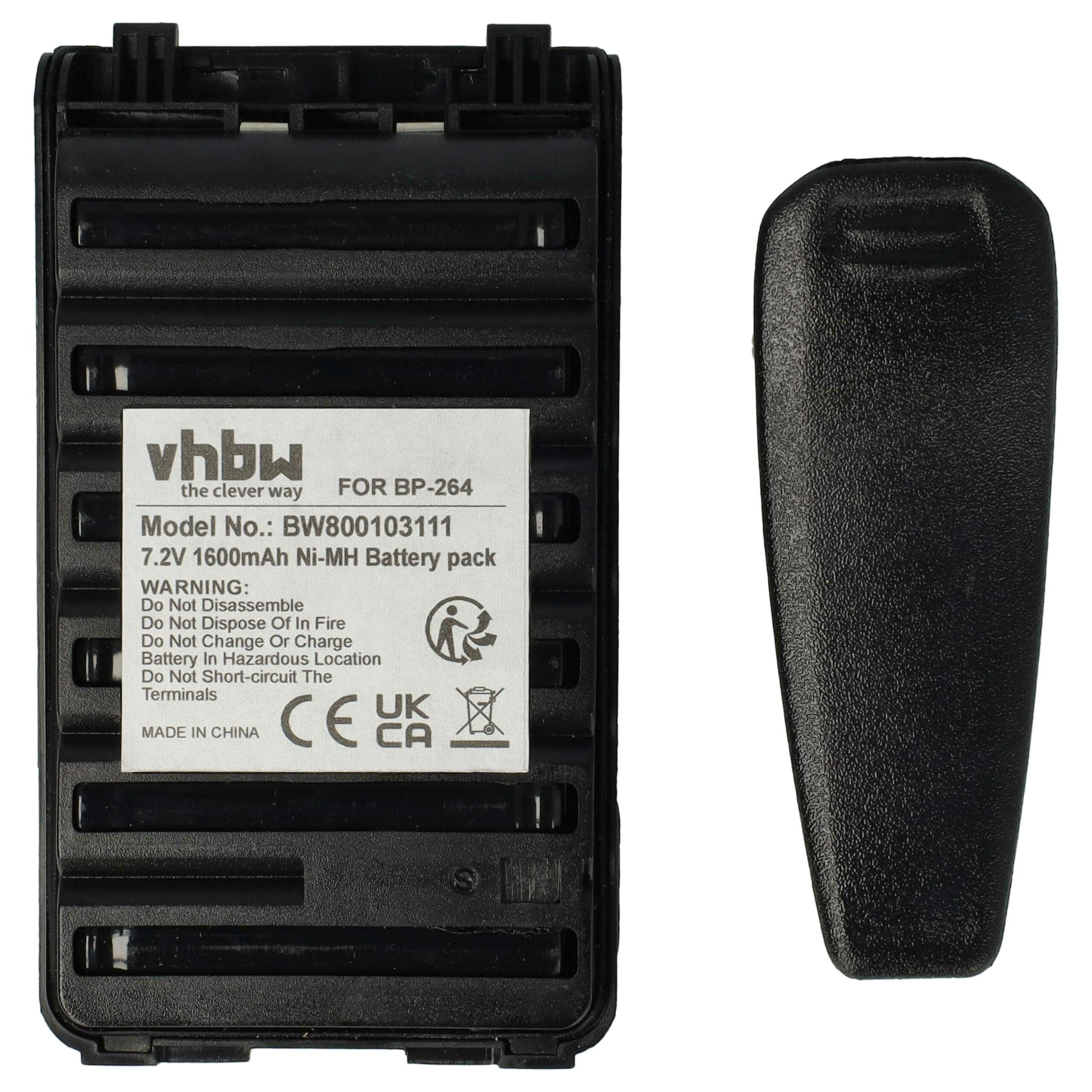 Bateria vhbw 2x para Rádio Icom BP-264 - 1600 mAh 7.2 V NiMH + Clip - Image 3