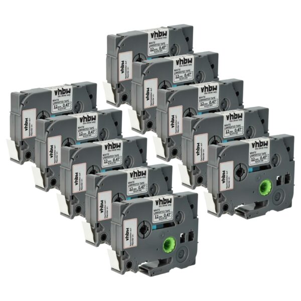 10x Fita para Etiqueta vhbw substitui Brother TZE-231S - 12 mm Preto sobre Branco