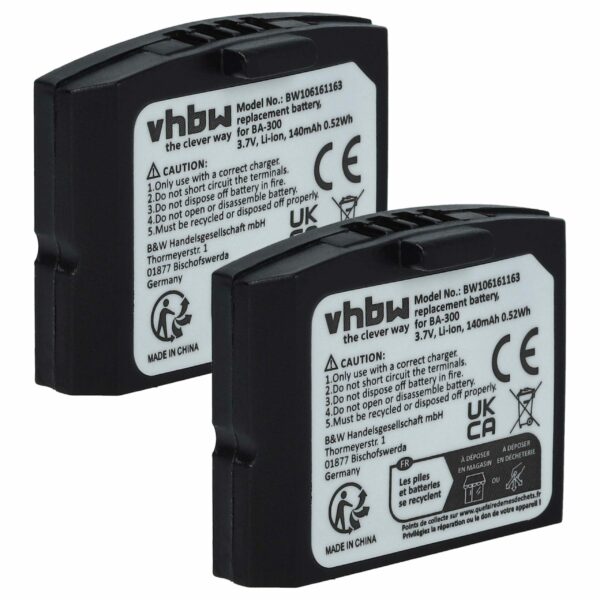 Bateria de Substituição vhbw para Auscultadores Sennheiser BA300 - 2 Unidades 140 mAh 3.7 V Li-polímero