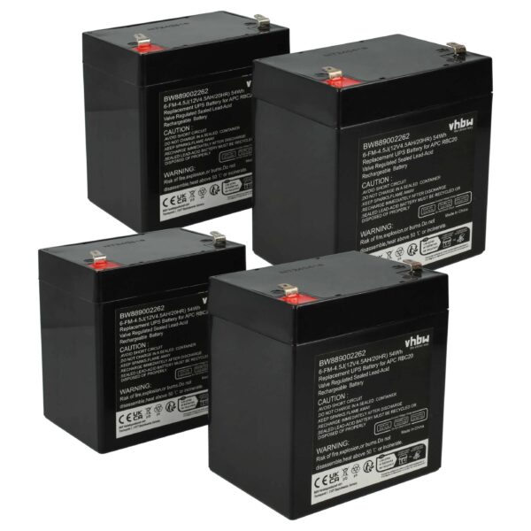 Bateria UPS 4x vhbw compatível com APC RBC20 - 4500 mAh 12 V AGM