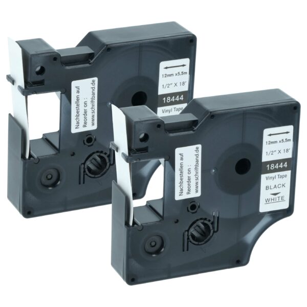 Fita de etiquetadora vhbw 2x compatível com Dymo 18444 - 12 mm Preto sobre Branco, Vinil