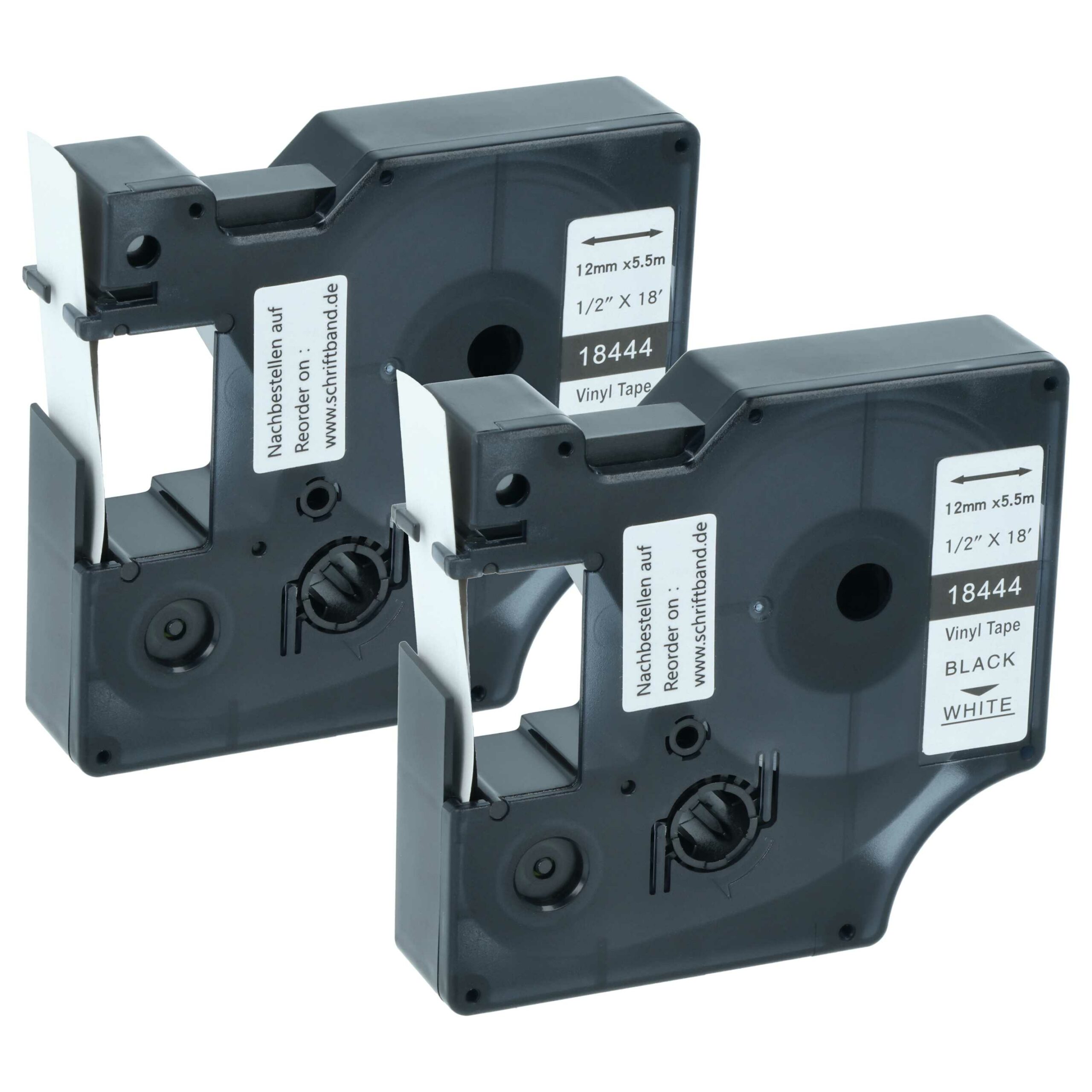 Fita de etiquetadora vhbw 2x compatível com Dymo 18444 - 12 mm Preto sobre Branco, Vinil