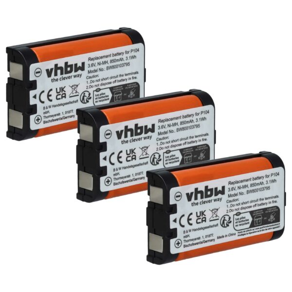 3x Bateria substitui 23-968, 43-9024, 43-9025, 43-9026 para telefone Panasonic - 850 mAh 3.6 V NiMH