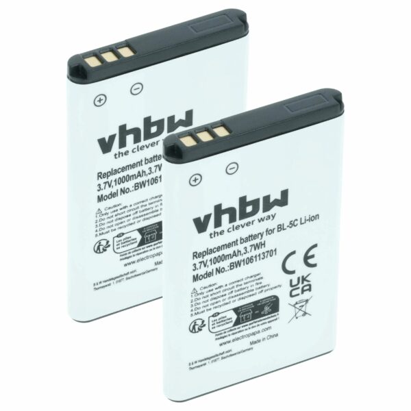 2x Bateria para Telemóvel Compatível com Alcatel RTR001F01, 3BN67332AA, 10000058 - 1000 mAh 3.7 V Li-Ion