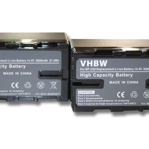 Bateria vhbw 2600 mAh 14.4V Li-Ion para Câmaras Sony (substitui BP-U60, BP-U95, BP-U30, BP-U90) - Pack 2x