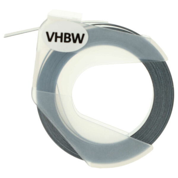 Fita de Etiquetas 3D Embossed vhbw Compatível com Dymo 520109, 0898130, S0898130 - 9 mm Branco sobre Preto