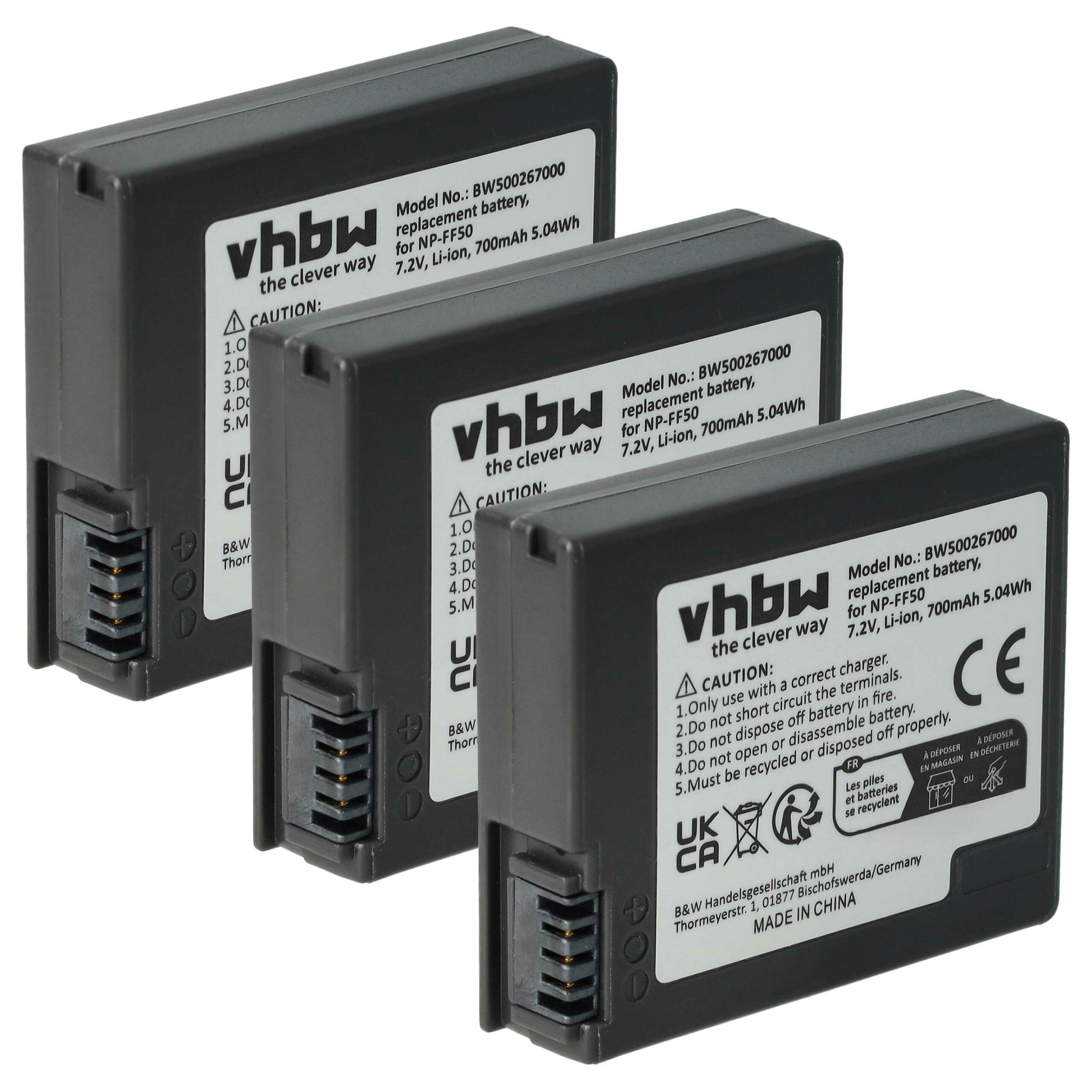 Bateria vhbw 3x para Câmaras de Vídeo Sony NP-FF51, NP-FF50 - 700 mAh 7.4V Li-Ion