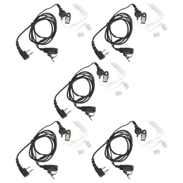 Pack 5x Auricular de Segurança com Botão PTT - Clipe de Fixação + Cabo Phono vhbw