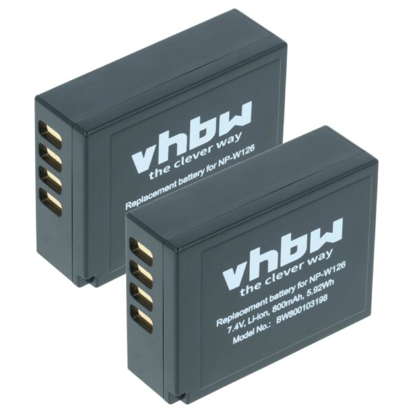 2x Baterias vhbw para Fuji Fujifilm NP-W126s, NP-W126 - 800mAh, 7.2V