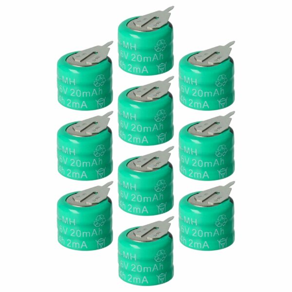 Bateria de Botão Recarregável vhbw Tipo 3/V15H NiMH 3.6V 20mAh com 2 Pinos - Pack de 10