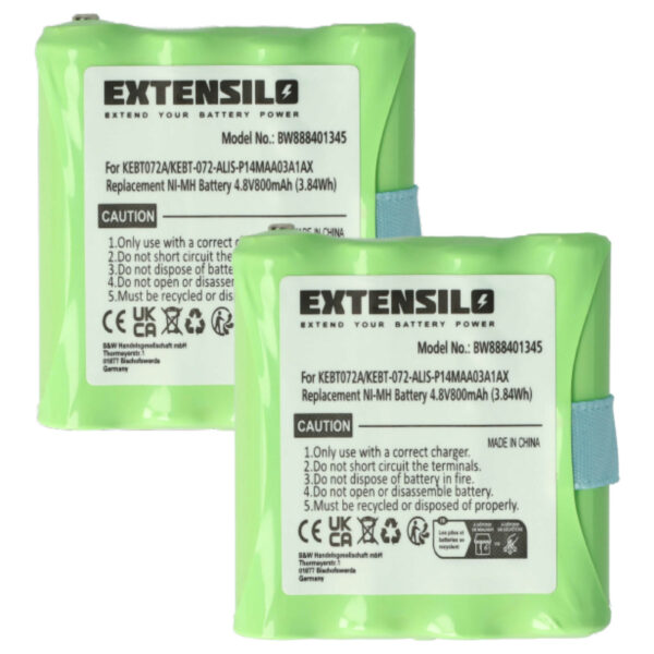 Bateria 2x EXTENSILO para Midland KEBT072A, BATT4R, BATT-4R - 800 mAh 4.8 V NiMH