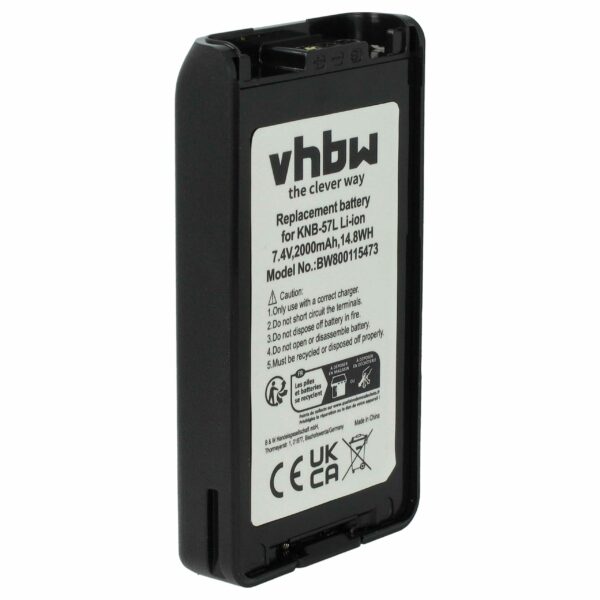 Bateria para Rádio Kenwood KNB-24LX, KNB-24, KNB-24Li, KNB-25A, KNB-25, KNB-24L - 2000 mAh 7.4 V Li-Ion vhbw