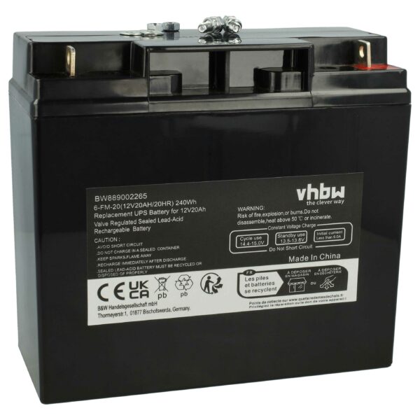 Bateria UPS vhbw substitui AGM10 - 20 Ah 12 V AGM
