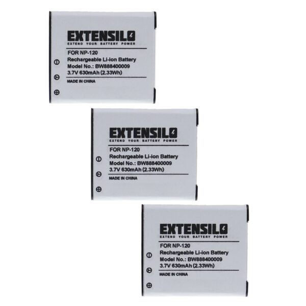 3x Bateria Extensilo para Casio NP-120 630mAh 3.7V