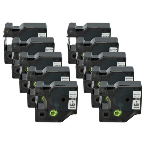 10x Fita Etiquetadora Compatível Dymo 45803, D1, S0720830 - 19 mm Preto sobre Branco