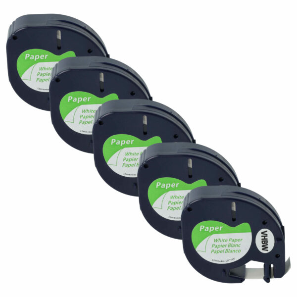 5x Fita de Etiquetas vhbw Compatível com Dymo 91200, S0721520 - 12 mm Preto sobre Branco