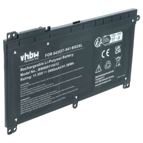 Bateria para Portátil vhbw HP 843537-541 3600 mAh 11.55 V Li-Ion