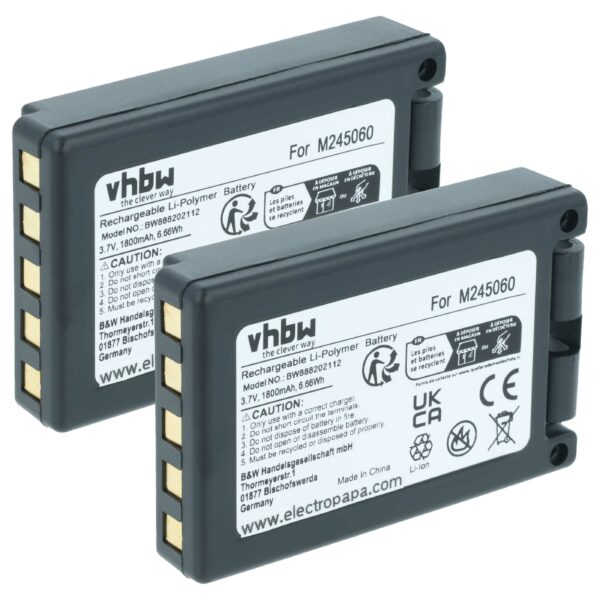 2x Bateria de Substituição vhbw para Teleradio M245060, 22.381.2, D00004-02 - 1800 mAh