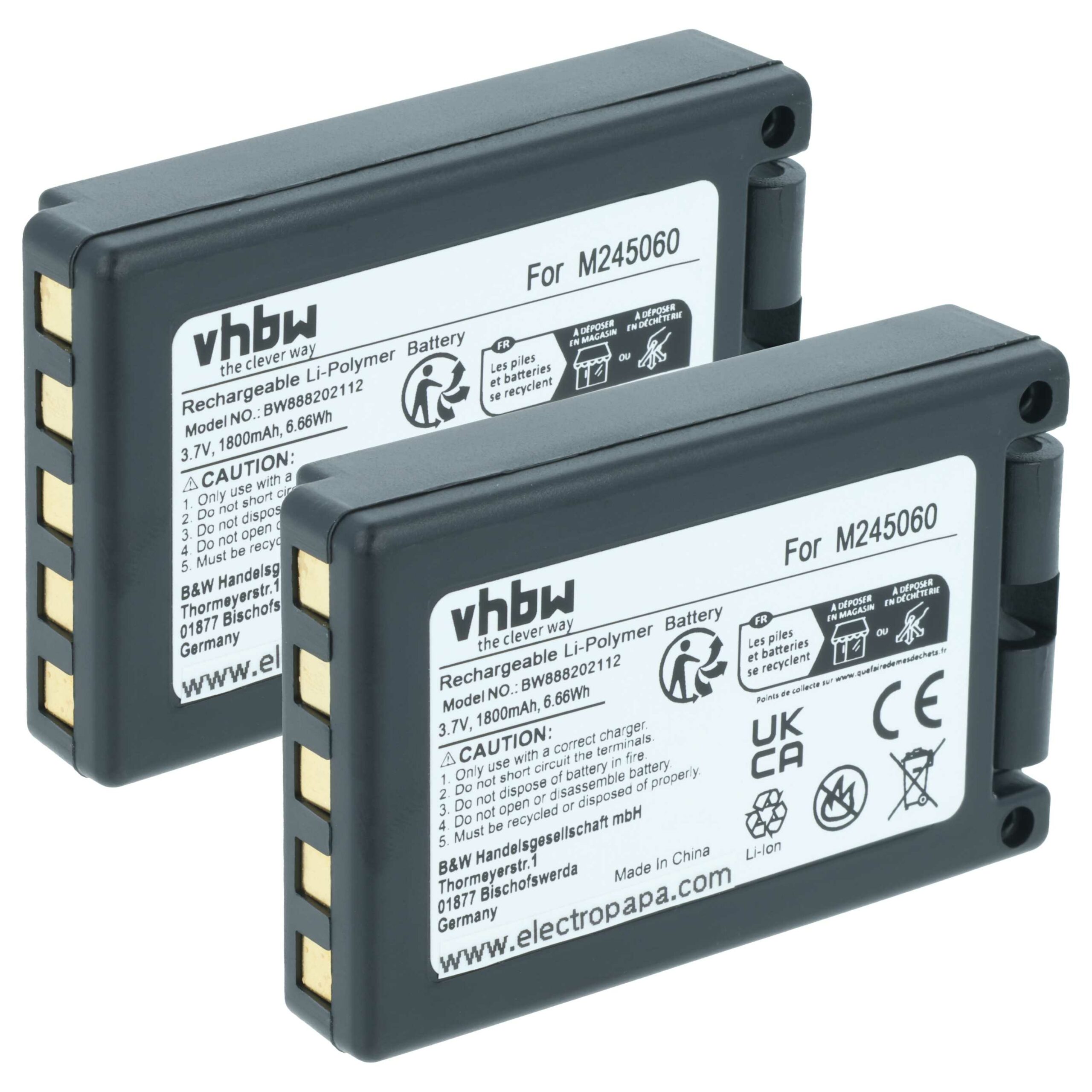 2x Bateria de Substituição vhbw para Teleradio M245060, 22.381.2, D00004-02 - 1800 mAh