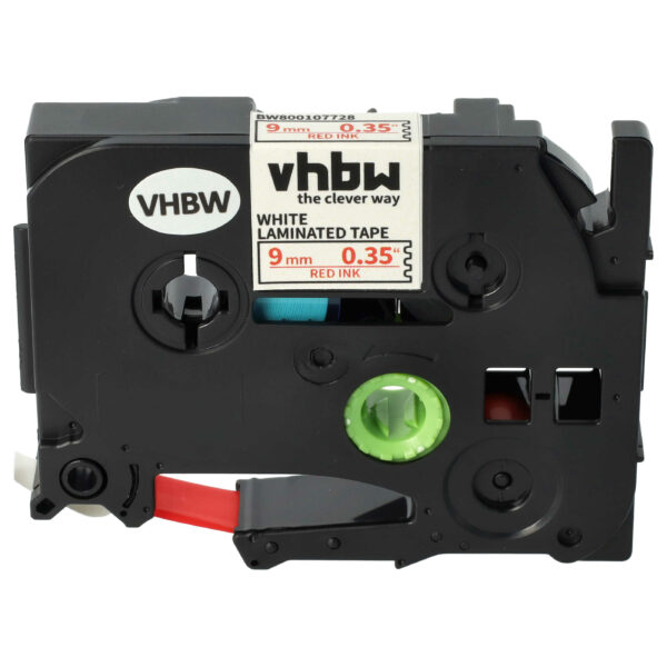 Fita de Etiquetas vhbw Substitui Brother TZE-222 - 9 mm Vermelho sobre Branco