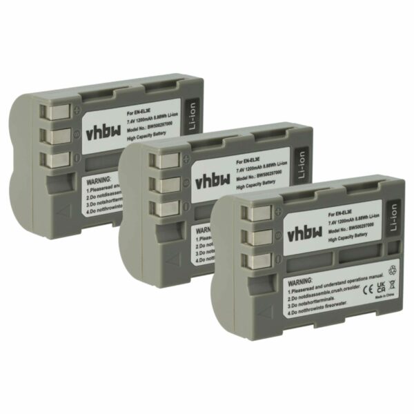 Bateria vhbw EN-EL3e para Nikon - Pack de 3 Unidades 1200mAh 7.2V Li-Ion
