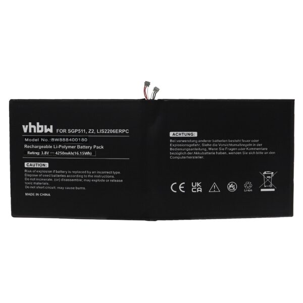 Bateria vhbw para Tablet Sony LIS2206ERPC - 4250 mAh 3.8 V Li-polymer