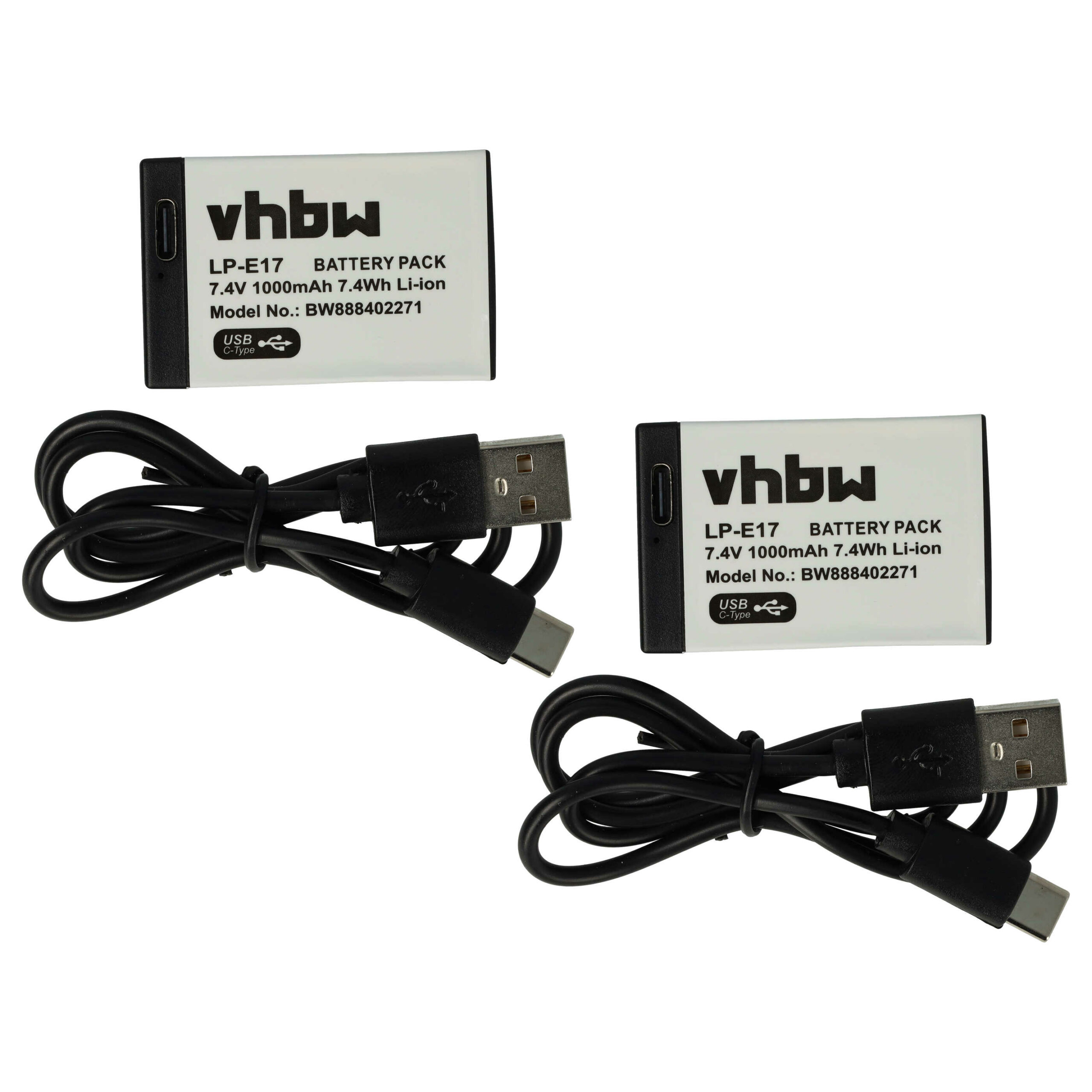 2x Baterias vhbw para Canon LP-E17 - 1000mAh, 7.4V Li-Ion com Porta USB-C