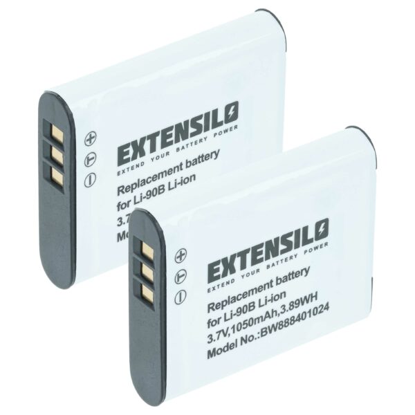 2x Bateria EXTENSILO Li-Ion para Olympus Li-92B, Li-90B - 1050mAh, 3.7V