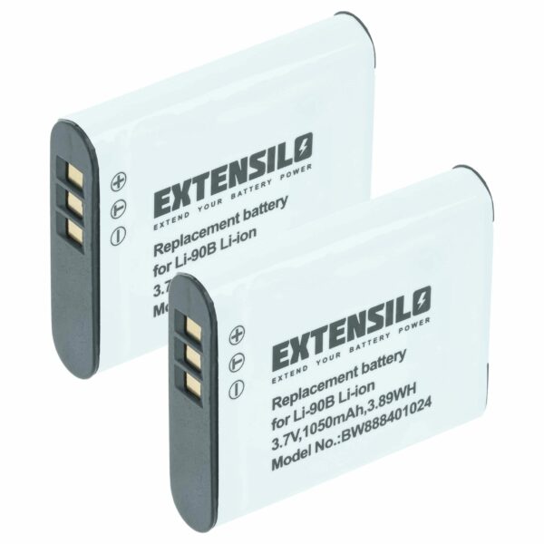 2x Bateria EXTENSILO Li-Ion para Olympus Li-92B, Li-90B - 1050mAh, 3.7V