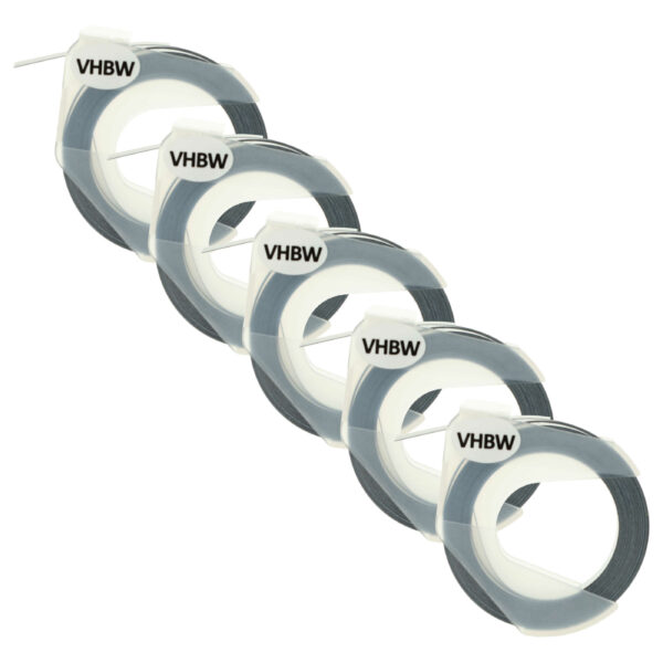 vhbw Fita de Relevo 3D para Etiquetadora 5x 9 mm Branco sobre Preto