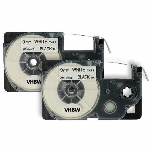 2x Fita Etiquetadora vhbw compatível Casio XR-9WE, XR-9WE1 - 9 mm Preto sobre Branco