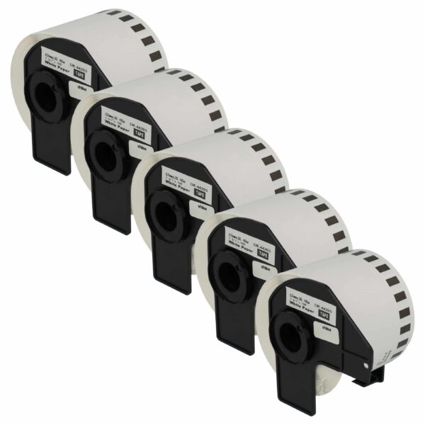 Pack 5x Rolos de Etiquetas Compatível com Brother DK-44205 - Premium 62 mm x 30.48 m + Suporte