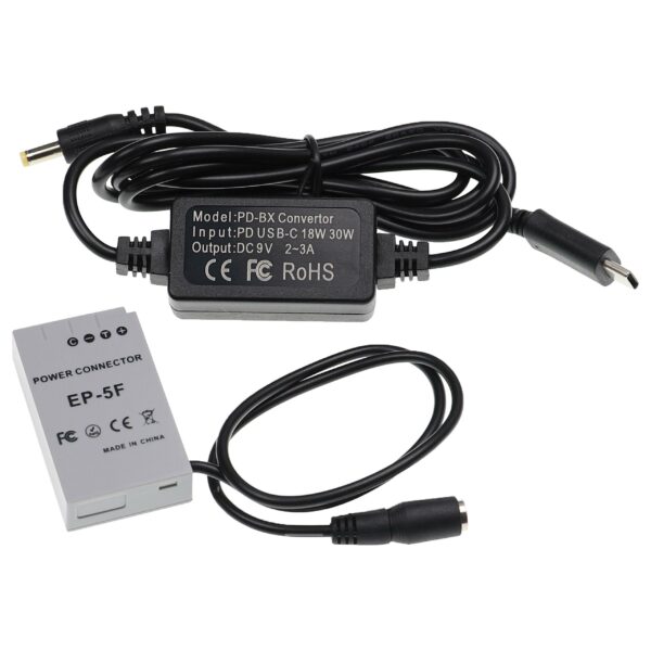 Carregador USB vhbw com Acoplador DC para Nikon EH-5, EP-5F - 2 m, 9 V, 3.0 A