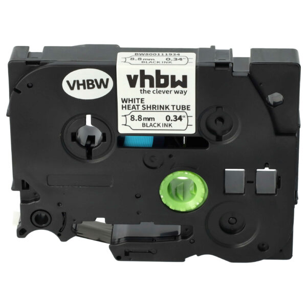 Fita de etiquetas compatível com Brother HSE-221 - Preto sobre Branco, tubo termo-encolhível, 8,8 mm